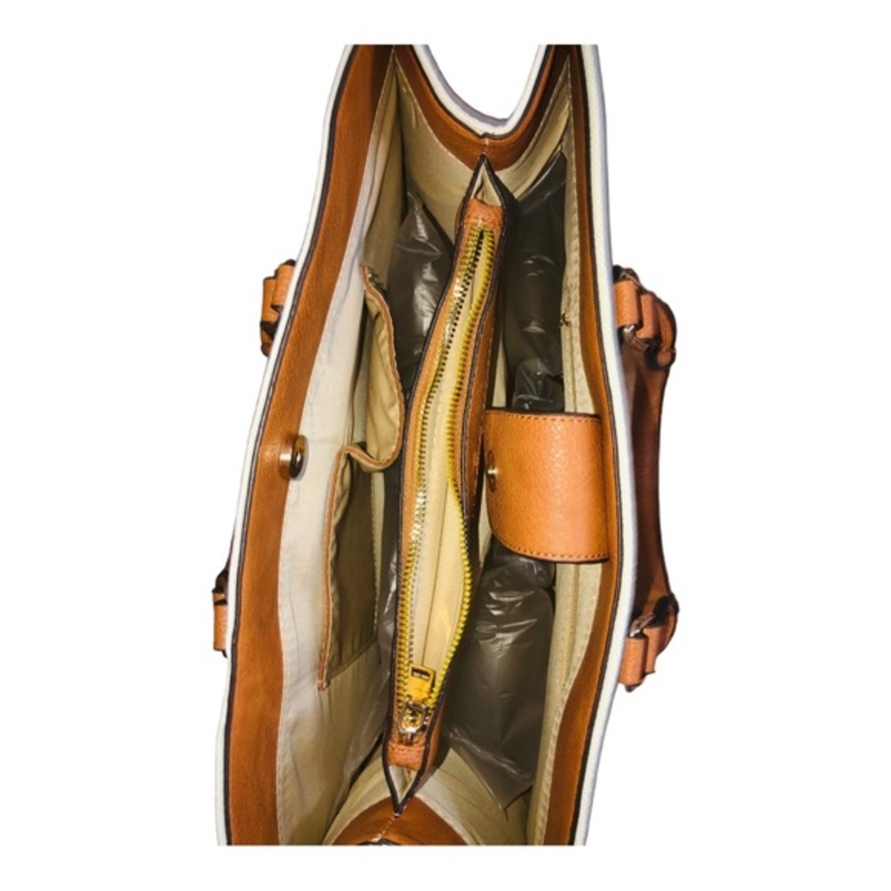 Cee Klein canvas brown trim gold chain strap crossbody ‘beach tote’ tote bag - Picture 12 of 16